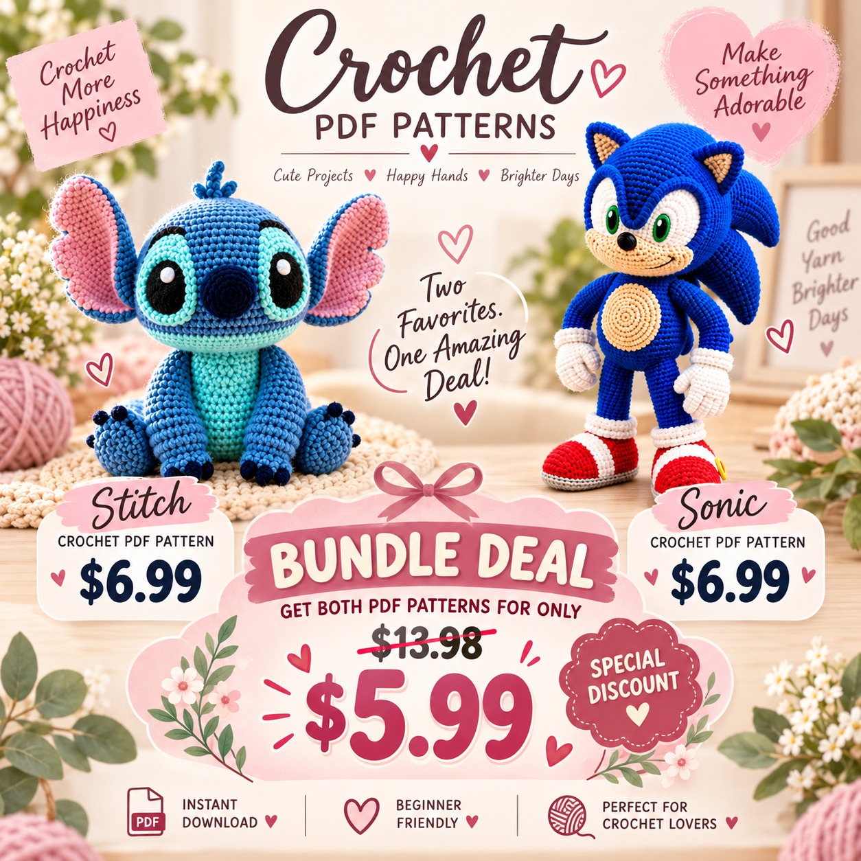 Blue Hedgehog and Blue Space Alien Crochet Pattern PDF, Amigurumi Plush Toy Tutorial - Easy Beginner Crochet